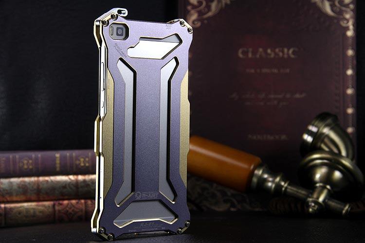 R-JUST GUNDAM Shockproof Aluminum Alloy Double Color Oxidation Metal Protective Case for Huawei Ascend P8/ P8 Lite