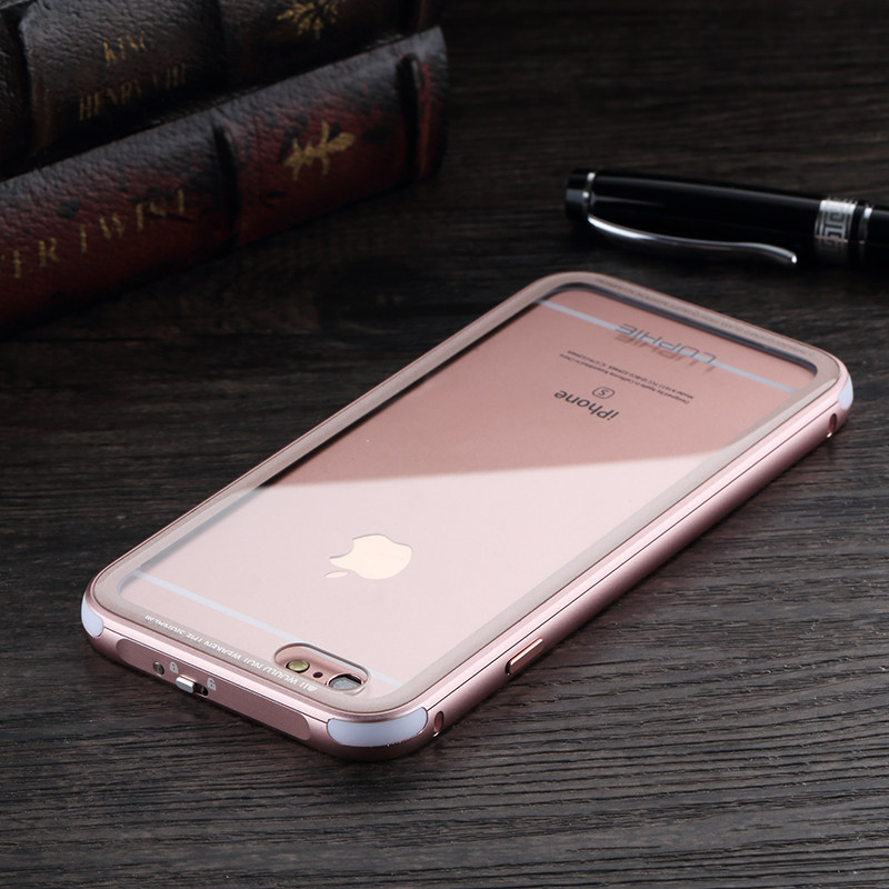 Luphie iGlass Airframe Aluminum Bumper Air Barrier Tempered Glass Back Case Cover for Apple iPhone 6S/6 & iPhone 6S Plus/6 Plus