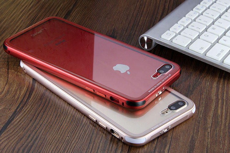 Luphie iGlass Airframe Aluminum Bumper Air Barrier Tempered Glass Back Case Cover for Apple iPhone 7 & iPhone 7 Plus