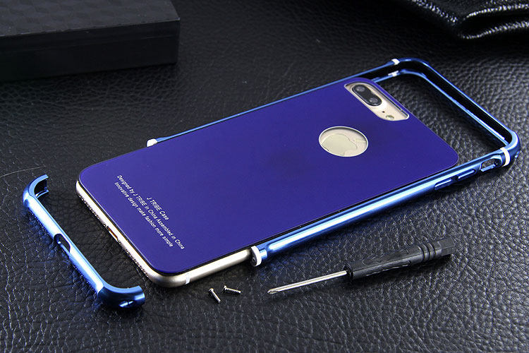 iy Rainbow Aluminum Metal Frame 9H Tempered Glass Back Cover Case for Apple iPhone 7 Plus & iPhone 7