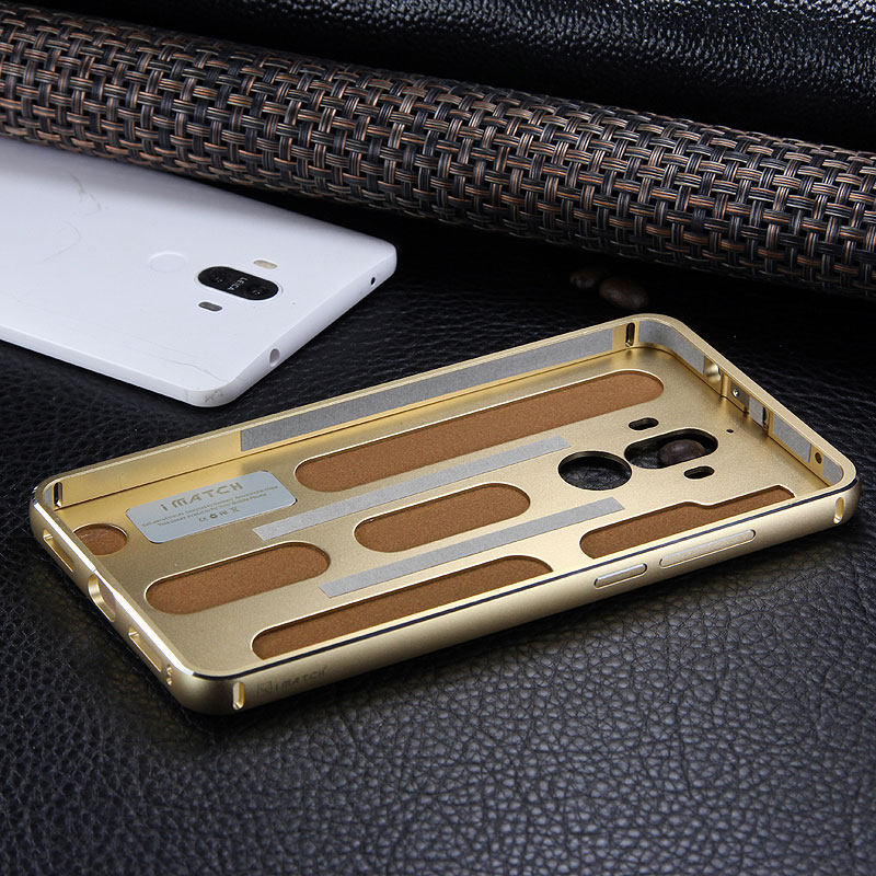 iMatch Luxury Aluminum Metal Bumper Premium Genuine Leather Back Cover Case for Huawei Mate 9