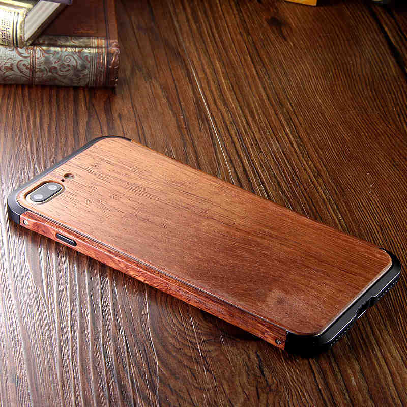 iy Rosewood Aluminum Metal Frame Wood Bumper Wooden Back Case Cover for Apple iPhone 8 Plus & iPhone 8 & iPhone 7 Plus & iPhone 7