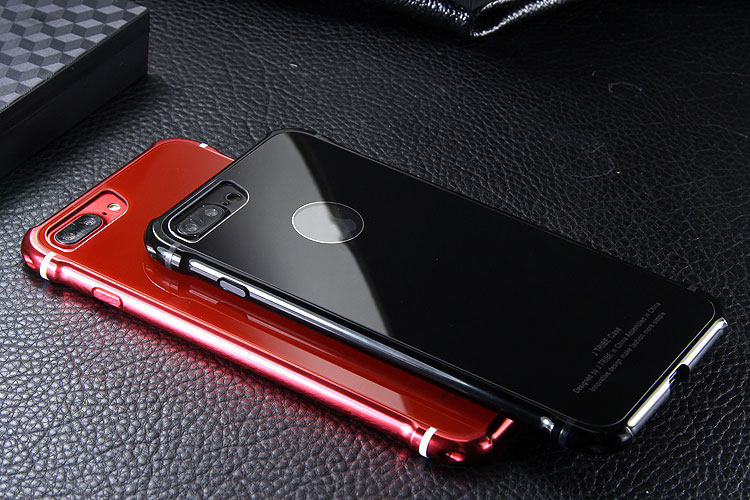 iy Rainbow Aluminum Metal Frame 9H Tempered Glass Back Cover Case for Apple iPhone 7 Plus & iPhone 7