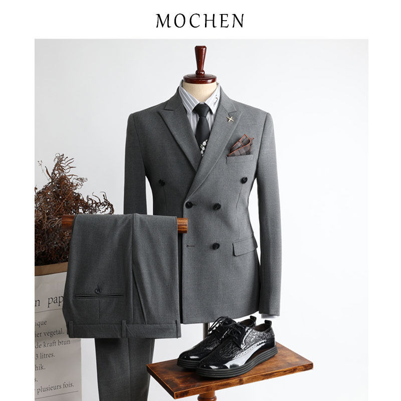 [USD 327.74] Double-row button suit suit men business suit young people ...