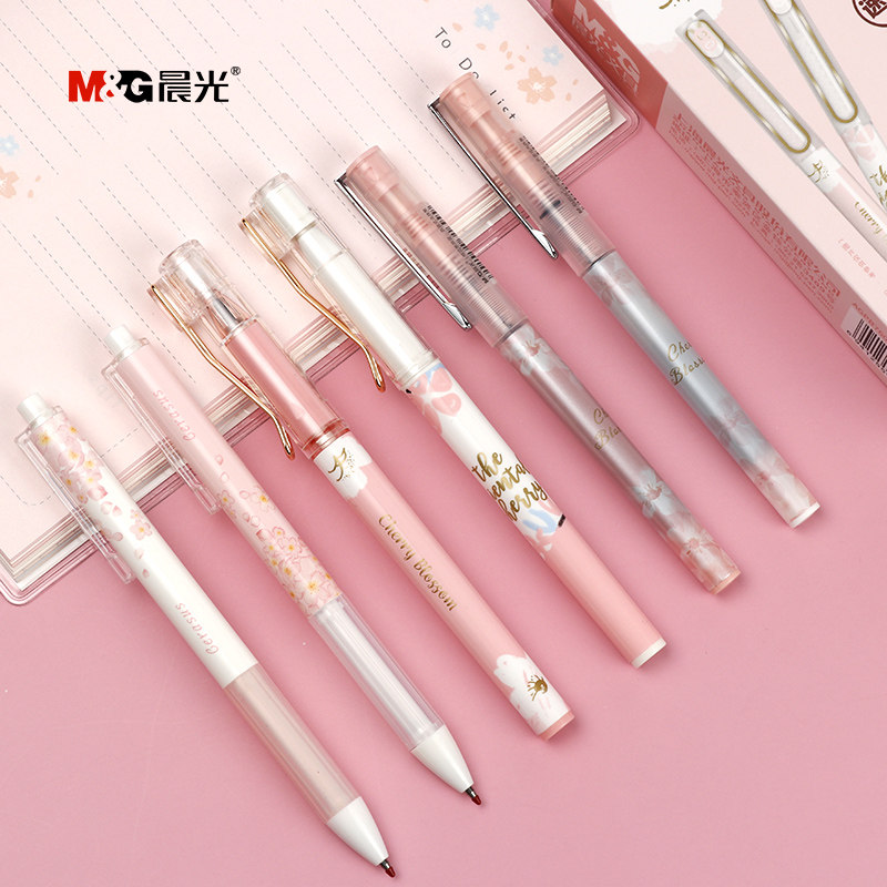 Morning light cherry blossom season by moving medium pen refill 0 5 black full needle tube 0 38 large capacity straight liquid type water-based ballpoint pen Water-based Pen pen Warhead Adolescent Girl's Heart Stationery Supplies Little Fresh
