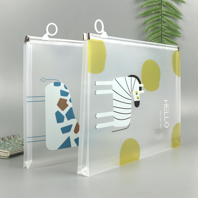 A4 Frosted Solid Pull Side Bag Transparent File Bag Student Test Paper Bag Cashier Bag Large Capacity Learning Kit Plastic PP Plastic Pull Chain Bag Han Edition Cute Ins Wind Learning Stationery