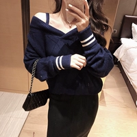 Bên phải Mi một bên cổ chữ V lười áo len dệt kim sang trọng lỏng lẻo áo khoác cardigan nữ