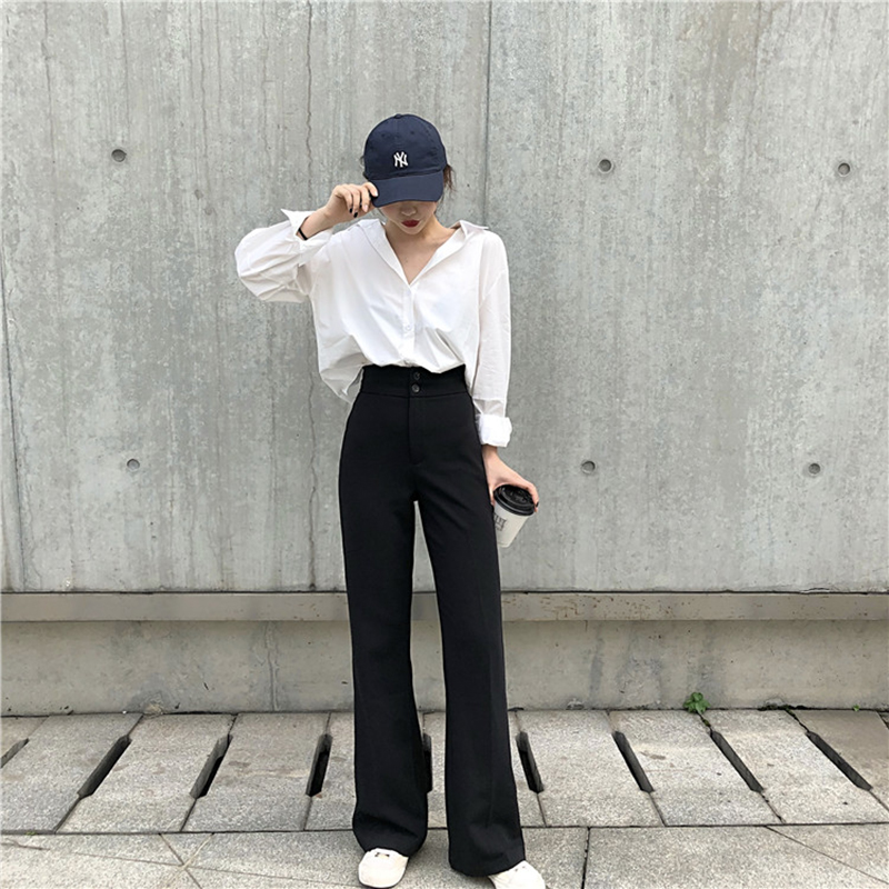Female Spring Autumn Pants Loose high waist conspicuously black Drag ground Pendant Feeling Wide Leg West Dress Pants Straight Drum Pants Casual Long Pants