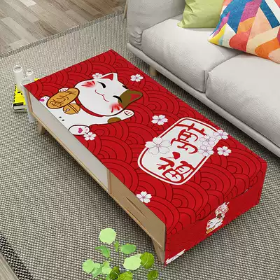 Lucky cat cover cloth Coffee table cloth Desk cloth tablecloth table cloth Cute and simple Japanese cartoon cotton and linen waterproof cloth art