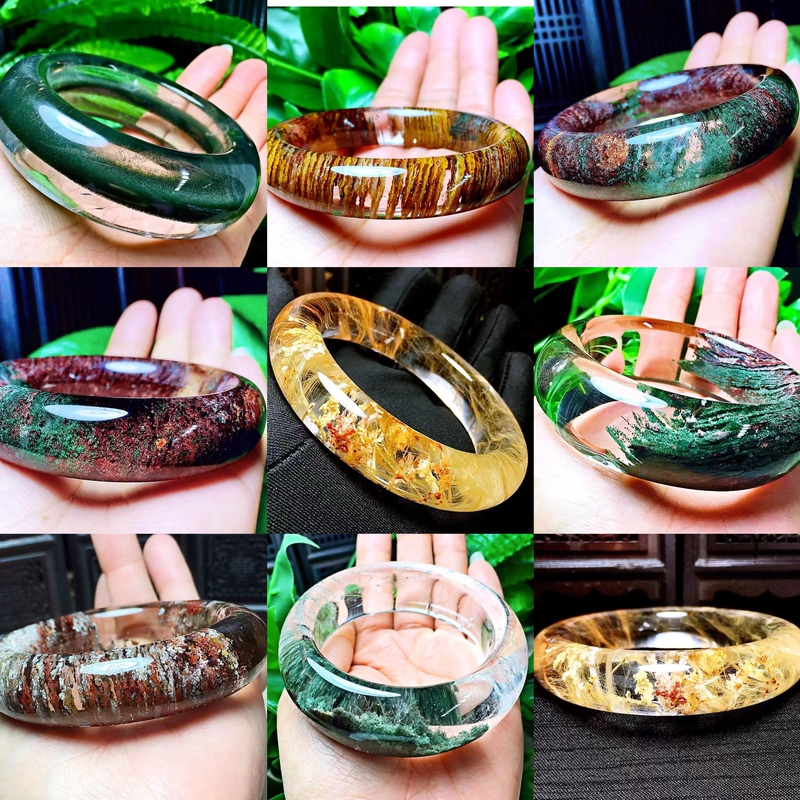 Natural Red and Green Phantom Quartz Bracelet, Golden Rutilated Quartz Red Phantom Bracelet, Treasure Bowl, Birthday Gift Jewelry