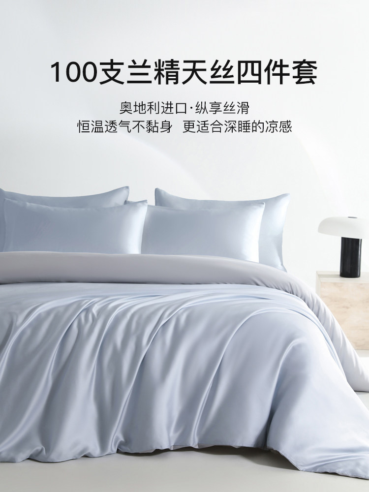High-End 100-Count Lenzing Tencel Bed Four-Piece Summer Ice Silk Bed Bed Sheets Quilt Cover Silky Naked Sleeping 2025 New Style 4