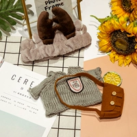 Коричневая рога с волосами+серой свитер+коричневый пакет