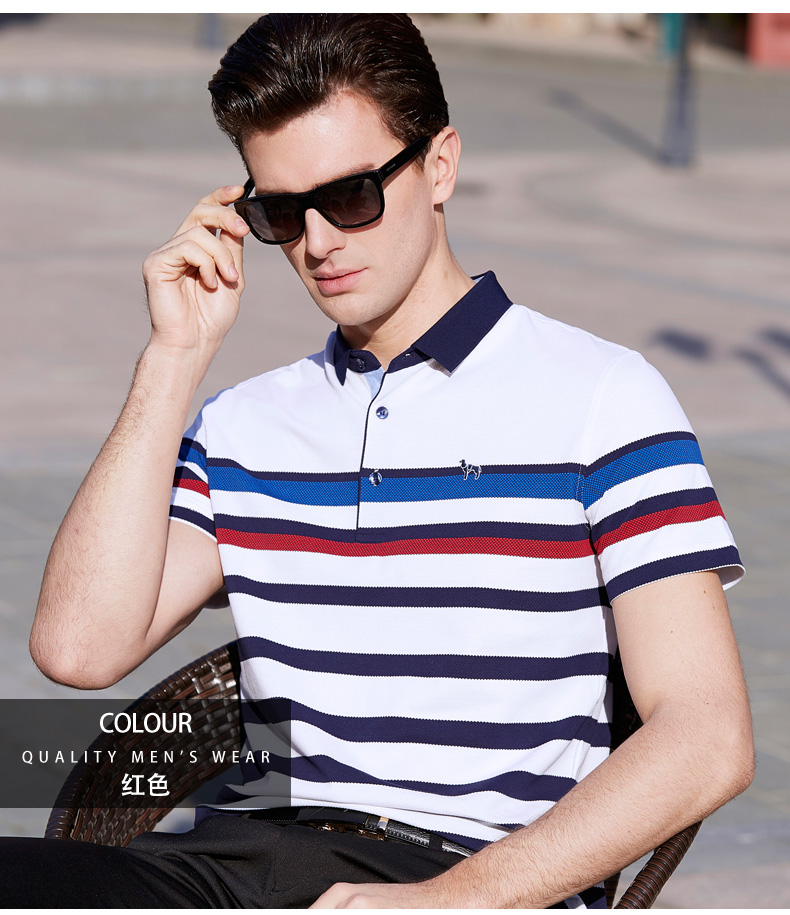 Mùa hè mới áo thun ngắn tay nam ve áo Paul size lớn nửa tay sọc POLO áo thun xu hướng áo sơ mi Slim áo polo ralph lauren