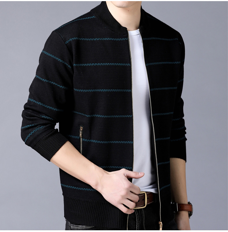 Áo xuân 2019 mới đan áo len nam dây kéo mỏng áo len cổ đứng nhỏ cổ áo phiên bản Hàn Quốc của áo sơ mi mỏng dòng triều - Cặp đôi áo len áo len đôi thời trang