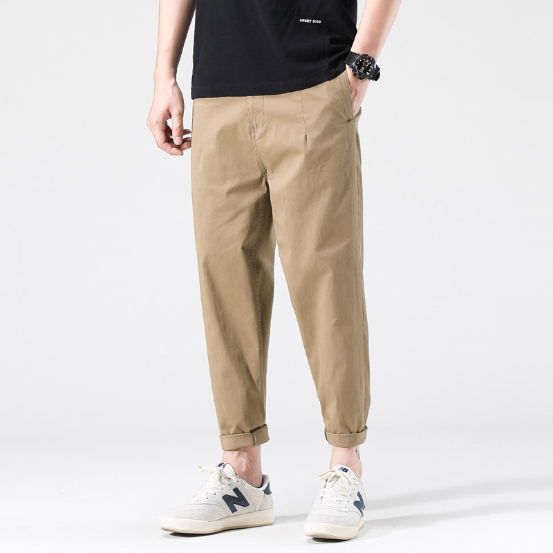 European station summer men's all-match pants men's casual pants Japanese loose straight Korean version trend thin nine-point pants