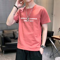 Europe station mens short-sleeved T-shirt 2021 new summer Korean version of the trend loose half-sleeve pure cotton clothes T-shirt