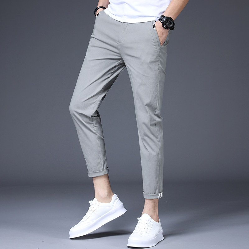 Boomer Ice Silk Casual Pants Men 90% Pants Slim Fit Slim Fit Men's Smoke Tubes Pants Summer Thin 100 Ride Tide