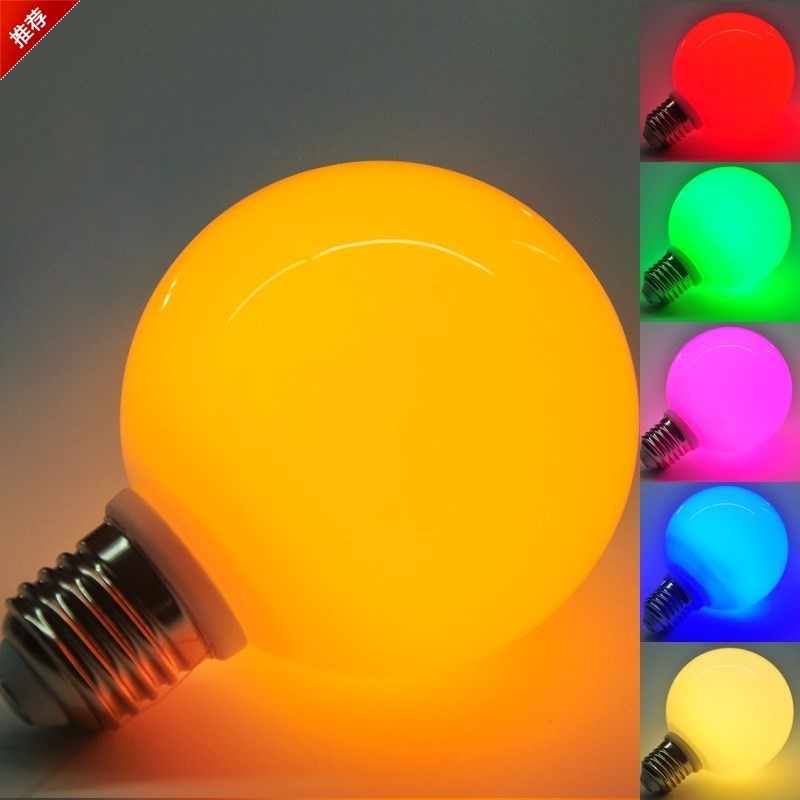 Color bulb Colorful warm color household red warm light yellow light night light e27 screw mouth warm yellow LED bulb 3 watts 1
