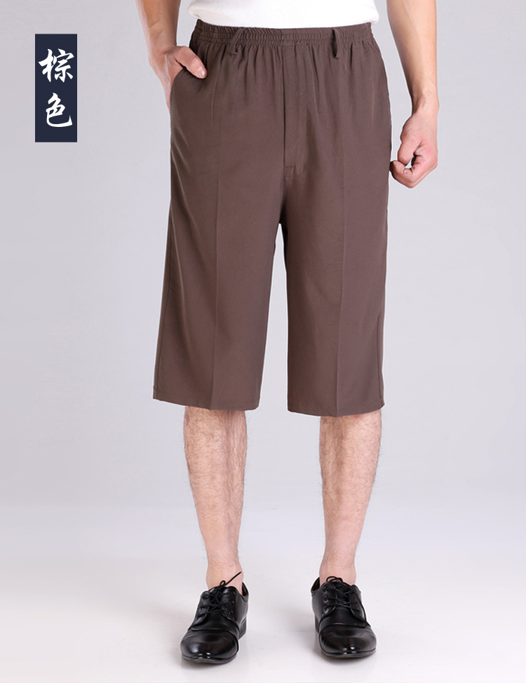 Trung niên bảy- điểm ông nội quần short nam mùa hè mỏng cha cũ 7 chân quần eo cao vành đai đàn hồi giản dị quần âu