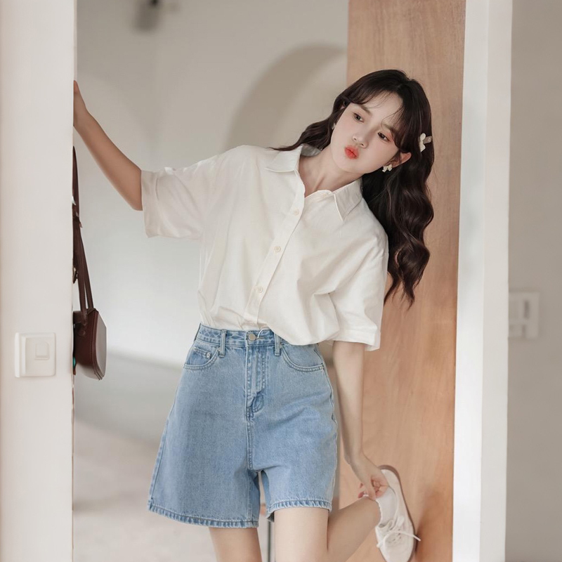 Commuting Formal Tops, Chiffon Shirts, Women's Short-Sleeved Summer Shoulder-Length Interview White Loose Slimming Professional Shirts