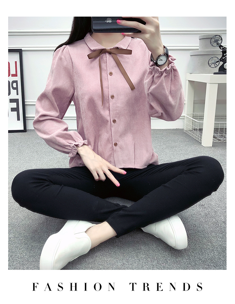 Mùa thu đông mới 2018 phiên bản Hàn Quốc của những chiếc nơ nhỏ tươi mới thắt nơ dài tay áo sơ mi nữ sinh xinh đẹp áo sơ mi nữ kiểu