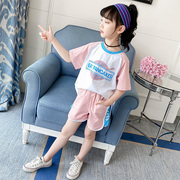 Cô gái phù hợp với mùa hè 2020 mới của Hàn Quốc phiên bản của trẻ em thời trang của mùa hè ngắn tay ròng thể thao màu đỏ hai mảnh bộ.