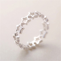 South Korea S925 hollow smiley silver-plated ring female five-pointed star ring ins tide star chain retro open ring