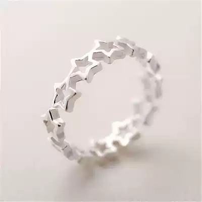 Korea S925 hollow smiley face silver plated ring Female five-pointed star ring ins tide star chain vintage open ring