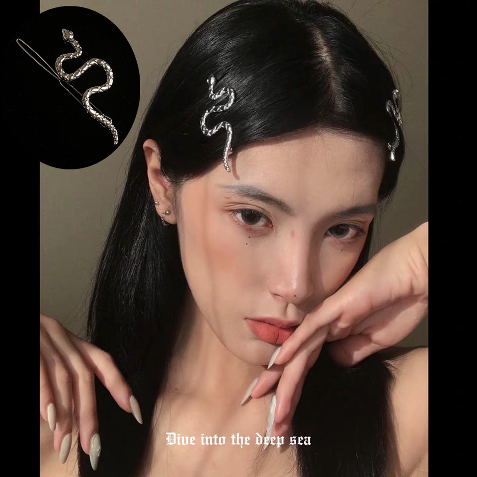 European and American style retro hairpin female ins creative silver snake hairpin dark wild personality cold wind edge clip tide