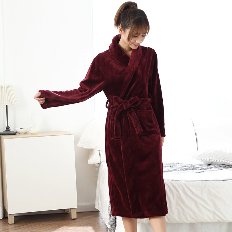 Áo ngủ nam mùa thu và mùa đông san hô nhung đồ ngủ dày cỡ lớn cộng với áo choàng dài áo choàng tắm flannel áo choàng tắm áo ngủ