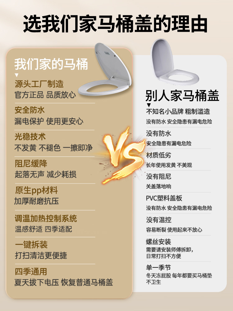 Beisheng Household Heated Toilet Seat Universal Toilet Cover Electric Constant Temperature Smart Toilet Seat Cushion U-Shaped V-Shaped