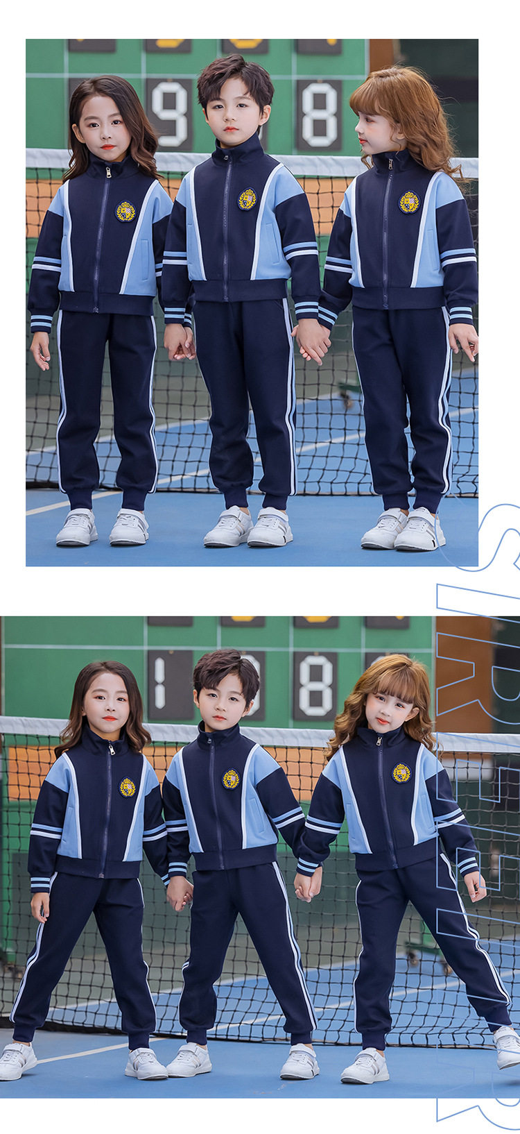 Демисезонная форма для детского сада для школьников и студентов, синий детский комплект, бейсбольный спортивный костюм, 3 предмета 