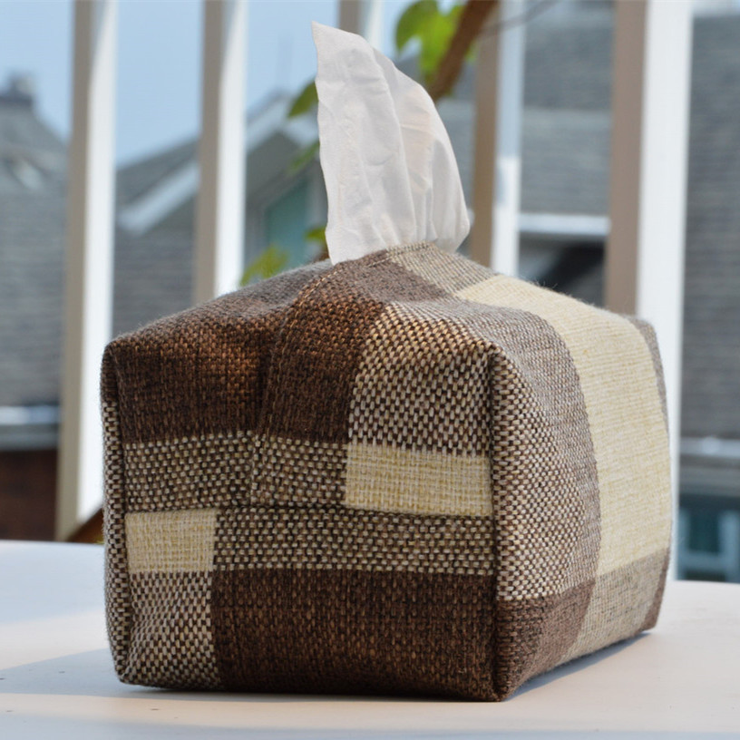 Handmade cotton and linen drawskin box Car towel box Nordic style paper towel bag car vintage handmade fabric bag