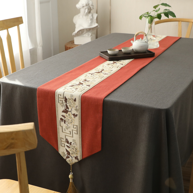 New Chinese table flag red modern minimalist cotton and linen fabric Zen tea tablecloth tea flag TV cabinet coffee table tea table