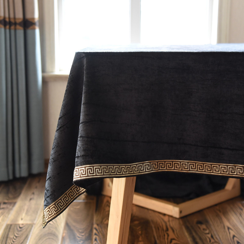 Brief-European style black table cloth New Chinese style dining cloth American flannel rectangular meeting table cloth tea table light and luxurious