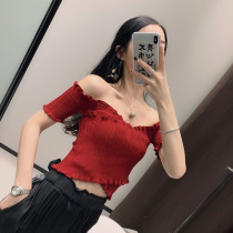 One-word collar knitted short-sleeved women 2019 New Tide slim Joker foreign fashion leak collarbone coat strapless T-shirt