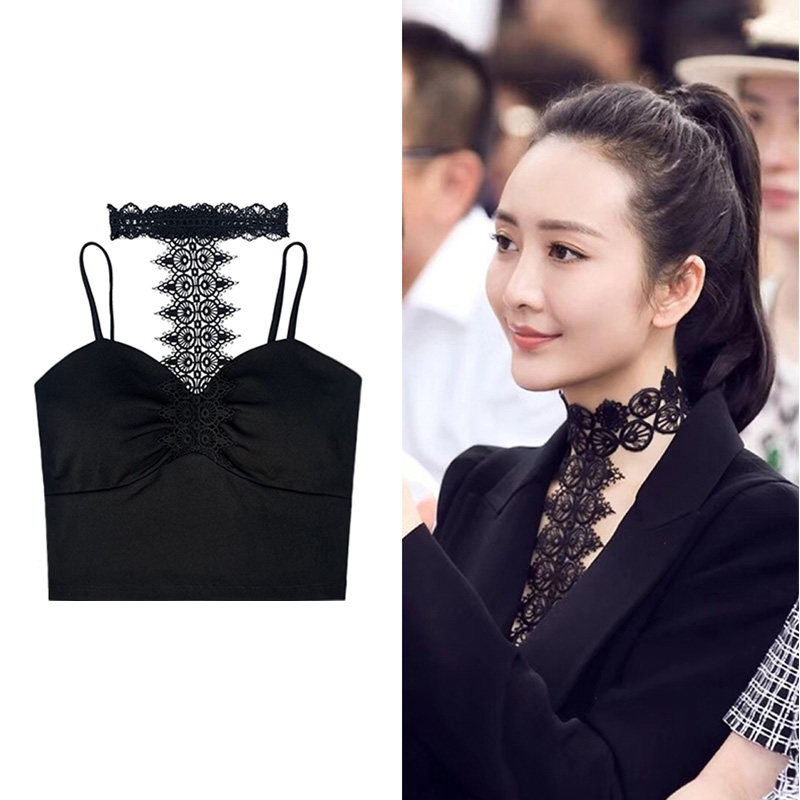 Harness vest female inner lap lace small suit beating bottom external wearing tide with chest cushion Sexy hanging neck ruffled shoulder smear