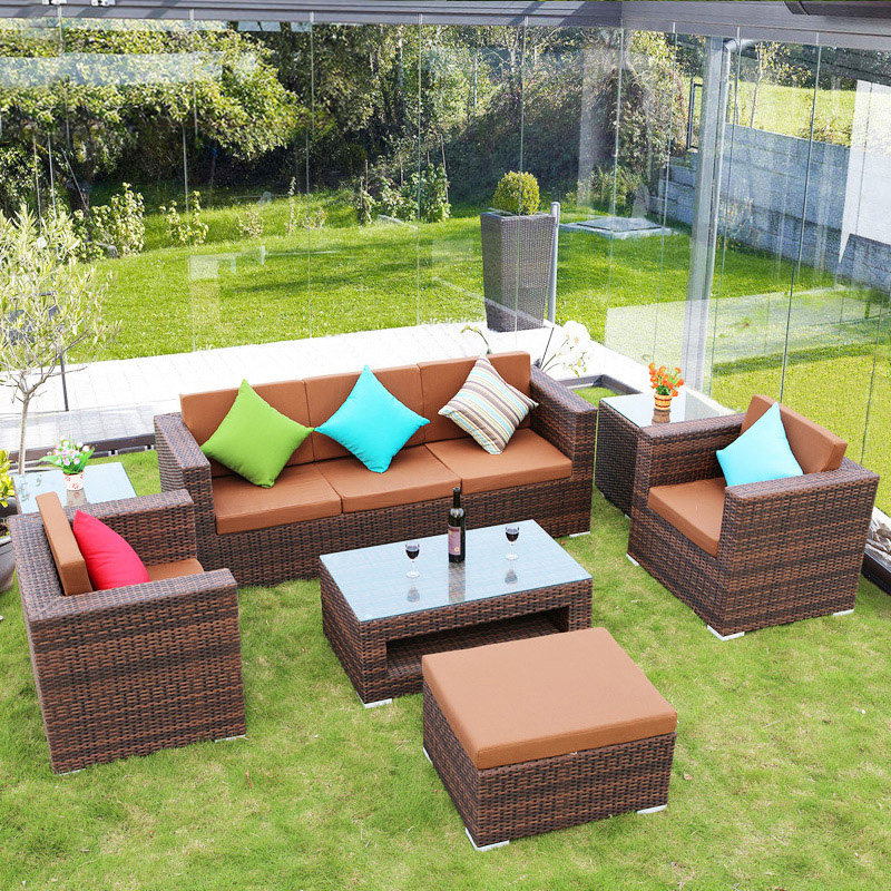 Outdoor rattan sofa outdoor three-seat leisure chair living room balcony leisure sofa courtyard sunscreen waterproof furniture