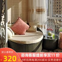Nordic outdoor bed villa terrace rattan semi-round bed living room bedroom balcony round sofa bed waterproof sunscreen