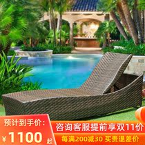 Automatic lifting pool Beach outdoor recliner Terrace outdoor reclining bed courtyard rattan chair bed rattan imitation rattan furniture