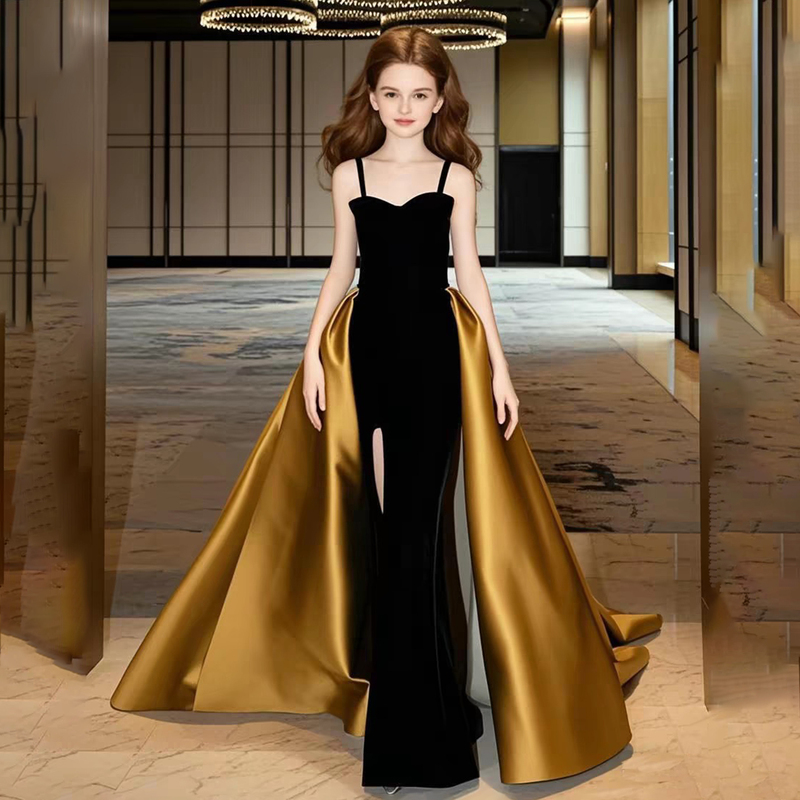 Girls' Catwalk Dress 2026 New High-End Children's Model Trailing Dress Catwalk Performance Piano Performance Dress