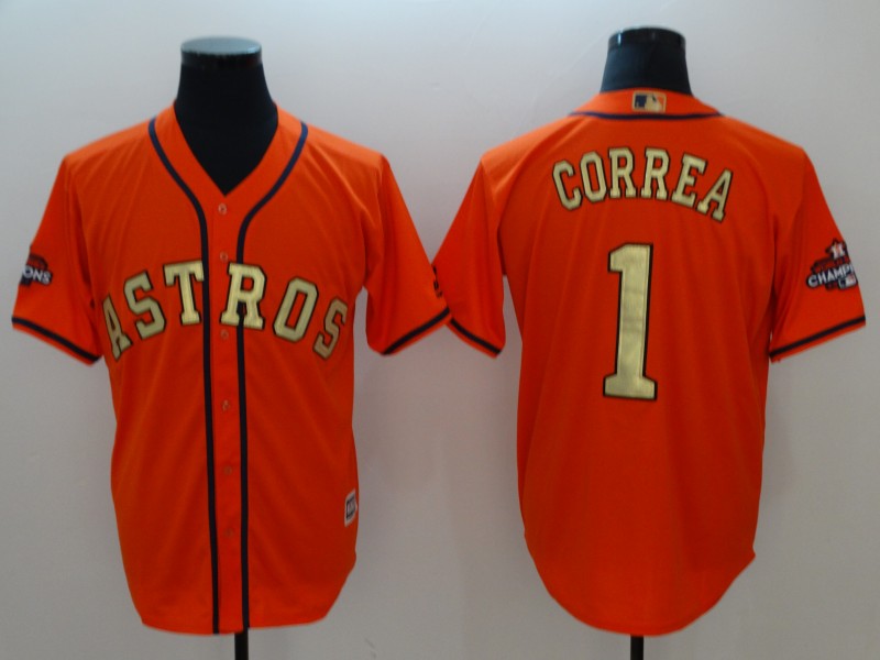 MLB jersey Astros team Astros thêu đồng phục bóng chày số 1 CORREA tay ngắn thi đấu đào tạo đội nam quần áo - Thể thao sau quần chạy bộ nam lining