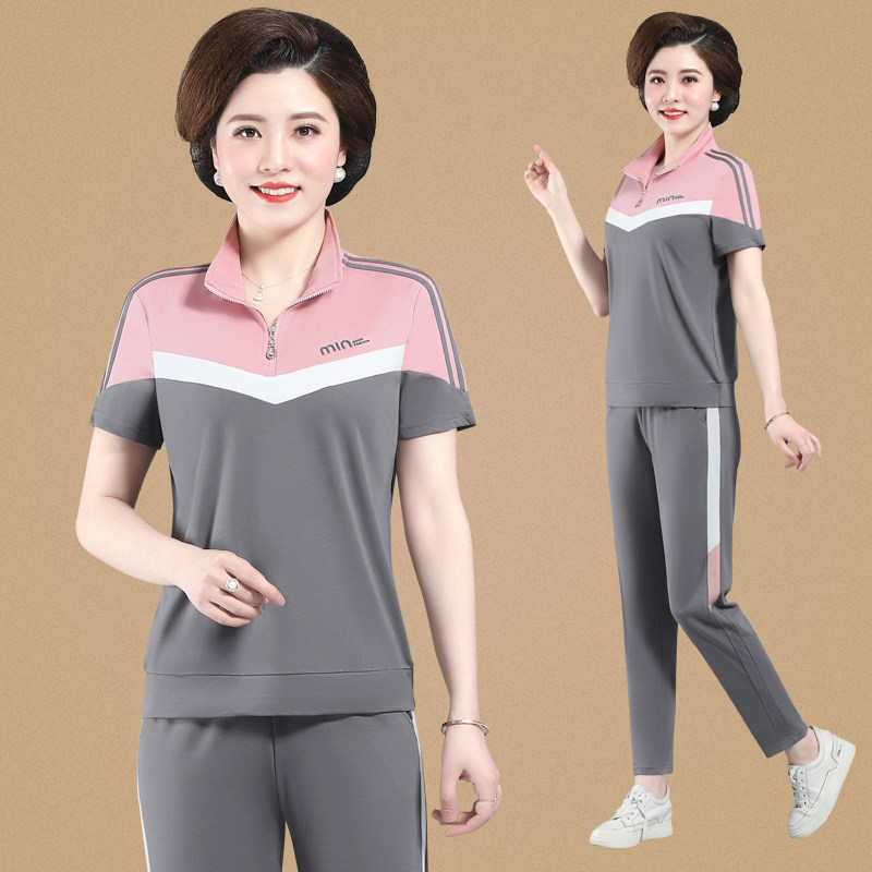 Jordan No Leisure Sports Suit Women Summer Pure Cotton Mom Fit 361 middle-aged loose large size Fashion Two sets
