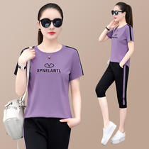 Jordan Noo Summer Sports Suit Women Pure Cotton Short Sleeves Seven Pants 361 Loose Breathable Big Code Fashion Casual Wear