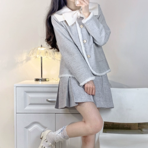 Оригинальная куртка, милый комплект, юбка, в стиле Шанель, яркий броский стиль, высокая талия