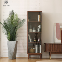 Nordic solid wood TV side cabinet black walnut glass cabinet living room display cabinet study office oak savings cabinet