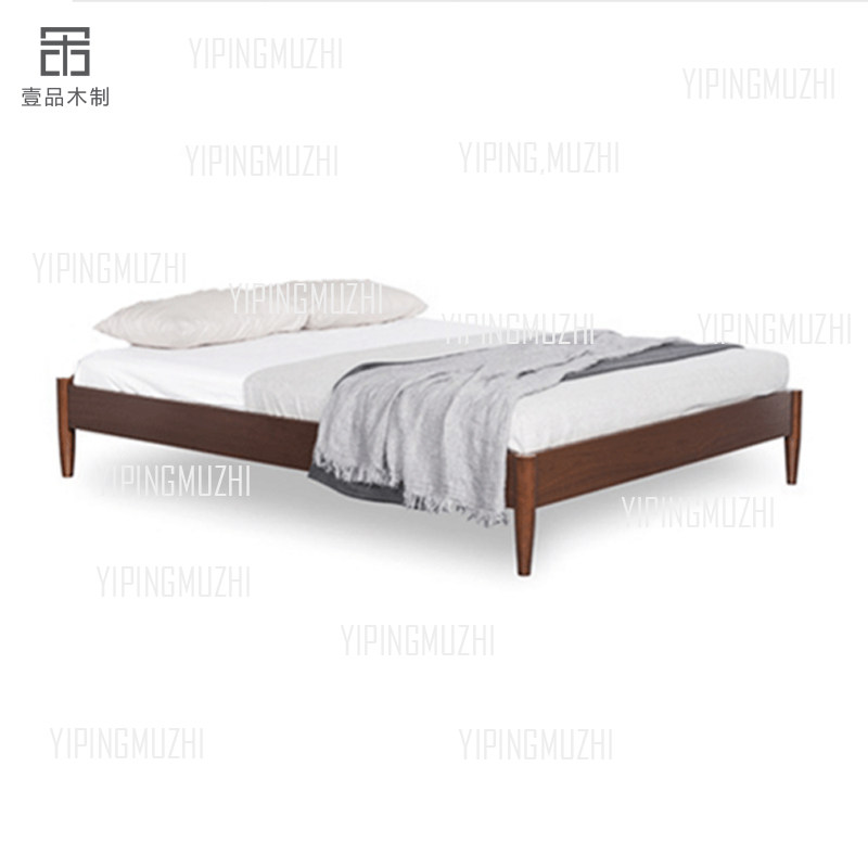 Custom-made no bedside all solid wood tatami bed Nordic black walnut low bed Japanese-style minimalist oak 1 8-meter bed