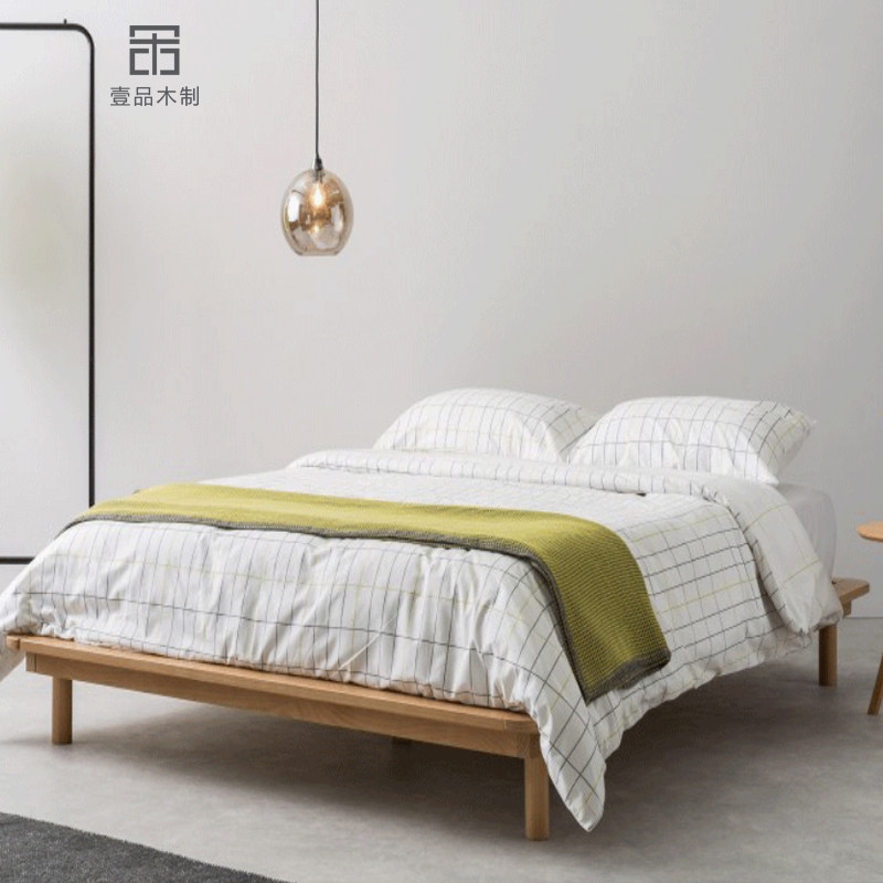 Simple solid wood oak tatami flooring bed Japanese 1 5 m frame dwarf bed Nordic black walnut double bed