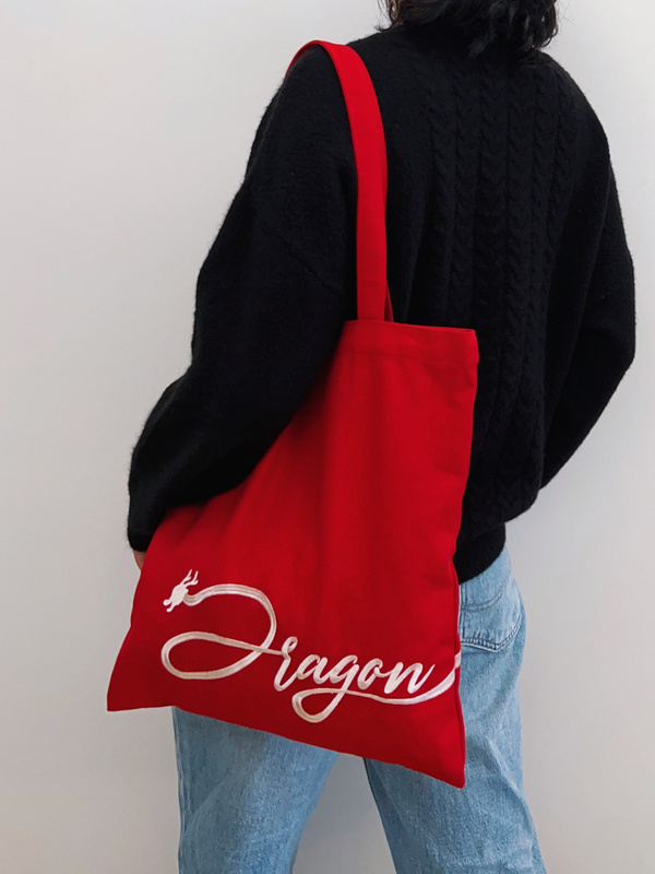 Micro Dust Original · Designer Edition Flying Dragon Double-Sided Embroidery Pattern All-Cotton Fabric Red Canvas Bag