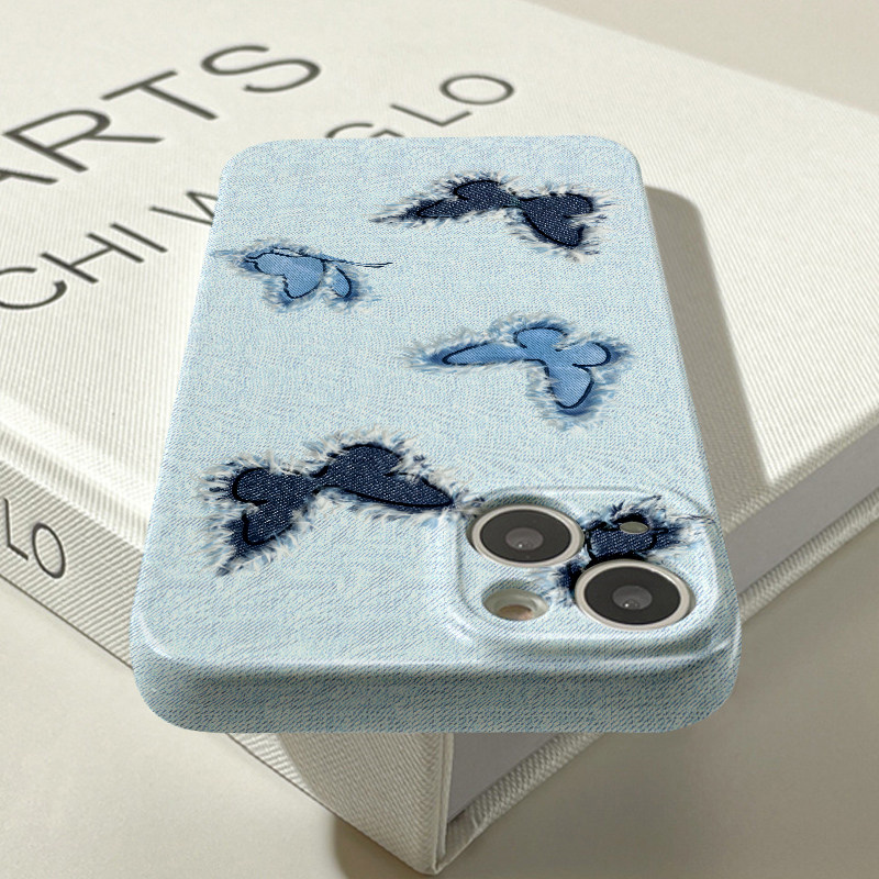 Cover per telefono in denim con farfalla per protezione_voghion.com
